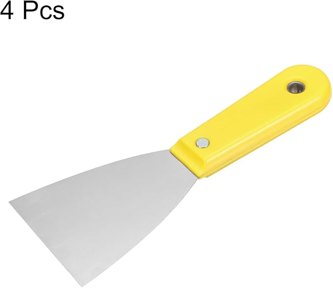 HARFINGTON 4pcs Carbon Steel Putty Knife 3" Plastic Handle Spreading Drywall Flex Putty Scraper for Wallpaper Wall Taping Scraping Paint, Yellow
