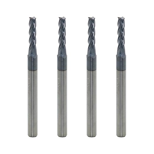 Carbide Square End Mill for Alloy Steels/Hardened Steels, 3/32" End Mill Bits, 4 Flute HRC 55 Deg AlTiN Coating, CNC Router Bits (4 Pcs)