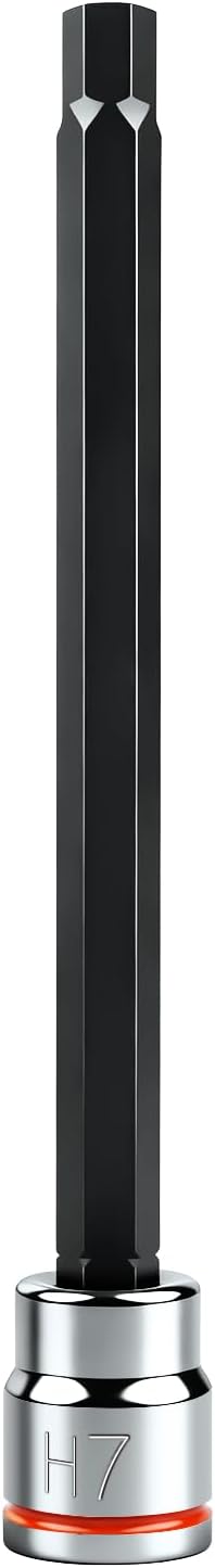 3/8 Inch Drive Long Hex Bit Socket, H7, Full Polished, Premium CR-V & S2 Alloy Steel Head Made for Auto/Mechanical