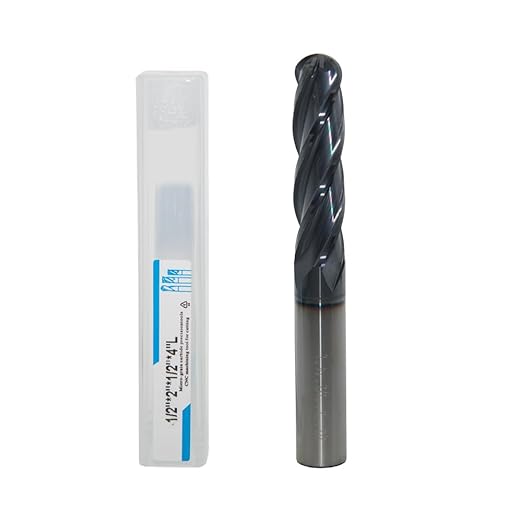 1/2" Extra Long Carbide Ball Nose End Mill for Alloy Steels/Hardened Steels, 4" Overall Length End Mill Bits, 4 Flute HRC 55 Deg AlTiN Coating, CNC Router Bits (1 Pieces)