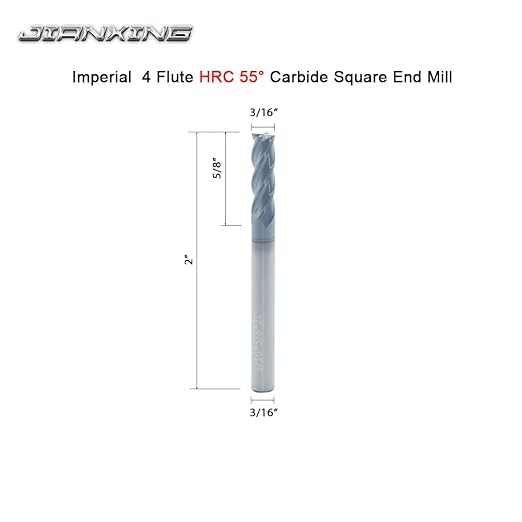 Carbide Square End Mill for Alloy Steels/Hardened Steels, 3/16" End Mill Bits, 4 Flute HRC 55 Deg AlTiN Coating, CNC Router Bits (4 Pcs)