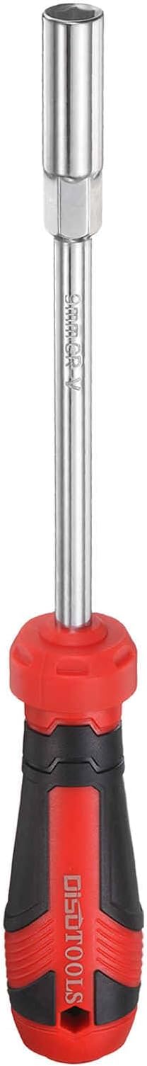 HARFINGTON Metric Nut Driver 9mm CR-V Non-Magnetic Tip Hollow Shafts Hex Socket Screwdriver with Anti-Slip Handle for Automobile Repair Bit Driver