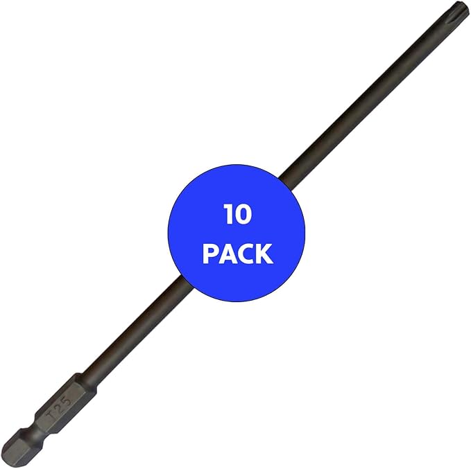 T25 x 6" Color-Coded Torx/Star Driver Bit with Quick-Change Shank - Extended Reach for T-25 Screws and Fasteners, 50-Pack