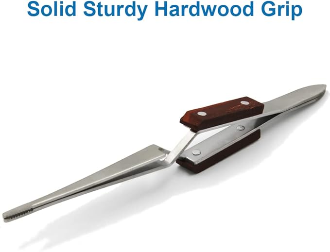 MMOBIEL Industrial Precision Fiber Grip Soldering Tweezer Cross Locking Straight Pointed Tip Stainless Steel for Electronics Repair, Jewelry, Computer, Laboratory Work etc.