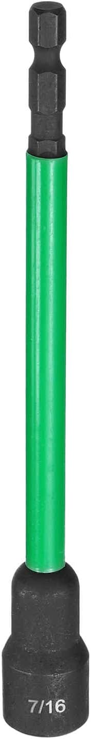 HARFINGTON Nut Driver Drill Bit 7/16 Inch SAE Socket 1/4" Hex Shank 6" (150mm) Extra Long Magnetic 6-Point Sockets Quick Change CR-V Steel Bolt Setters for Power Drill Drivers