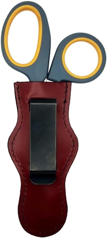 Custom Personalized BATCLIP SHEARS ??Handmade Leather EMT Shears Holster | Custom Engraved | Belt or Vest Clip | Left or Right-Handed | Titanium Shears Included | Made in Maine (Red)