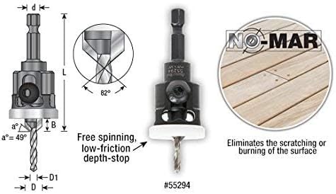 Amana Tool 82 Degree Countersink with Adjustable Low Friction Drill Bit Depth Stop, 55293, 3/8 D x 7/64 Drill D x 1/4 Inch Quick Release Hex Shank
