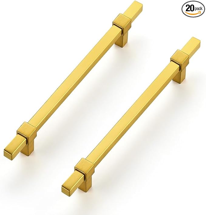 20 Pack Gold Cabinet Handles - 6-1/4" Hole Center Cabinet Pulls Drawer Pulls Cabinet Hardware Kitchen Handles for Cabinets