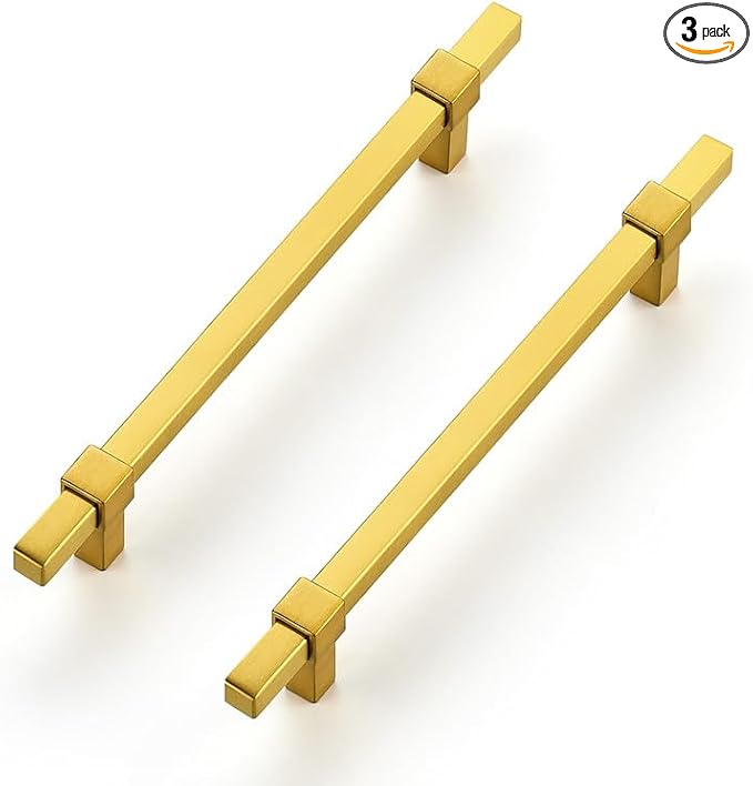 3 Pack Gold Cabinet Handles - 6-1/4" Hole Center Cabinet Pulls Drawer Pulls Cabinet Hardware Kitchen Handles for Cabinets