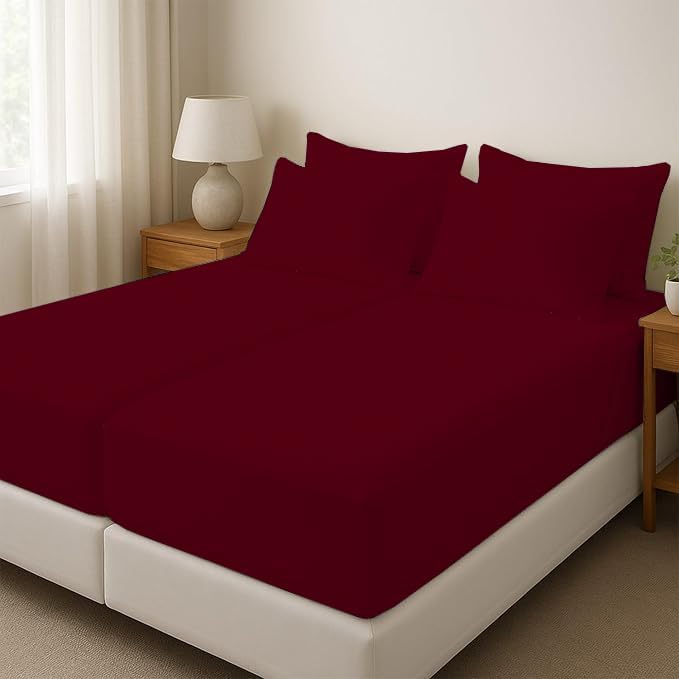 Silentnight Split Queen Sheets for Adjustable Beds 5-Piece Split Queen Sheet Set, 800 Thread Count 100% Egyptian Cotton,12" Deep Pocket Adjustable Bed Sheets, Burgundy Solid