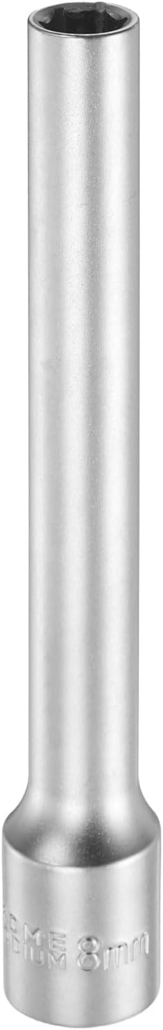 HARFINGTON 6 Points Deep Socket 3/8" Drive 8mm Deep Metric CR-V Steel Polished Nickel Plating Flip Sleeve 120mm / 4.7" Extra Long Socket Tool for Home Auto Nuts Bolts Repair
