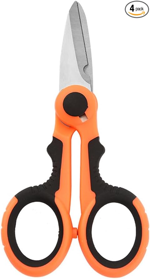 tooloflife Portable Stainless Steel Scissors Anti-Slip Serrated Edge Scissors Saltwater Freshwater Braid Scissors for Fishing Outdoor and DIY (Orange Scissor)