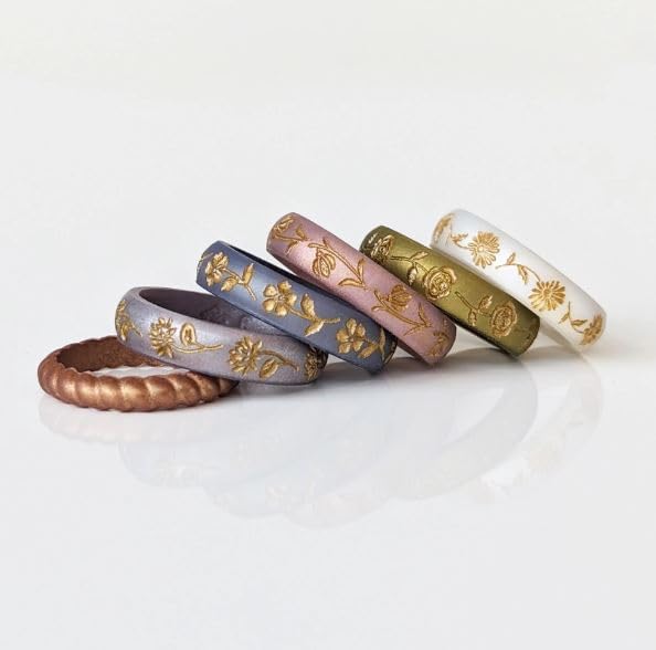 Knot Theory Birth Flower Silicone Ring for Women - 4mm Comfort Fit Wedding Band Engagement Ring
