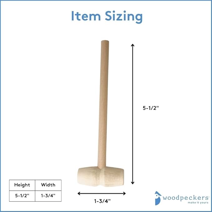 Mini Wooden Hammer for Chocolate, Breakable Heart, Pack of 25 Wood Crab Mallets, 5 1/2 Inch Wooden Mallet, Mini Mallet, Small Wooden Hammer, Crafts and Party Props