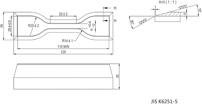 Dumbbell and Straight Section Shape Cutter for ASTM/ISO/JIS Standards for Rubber Specimen Test utilizing Tensile Testing Machine Made by Wire-Cut EDM and Quenching (JIS K6251-5)