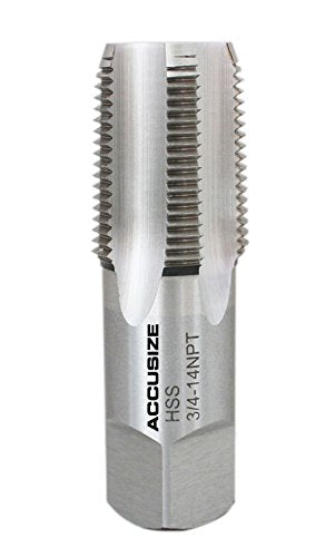 Accusize Industrial Tools 3/4'' to 14 H.S.S. Taper Pipe Tap-Npt, 3-1/4'' Oal, 1-3/8'' Thread Length, American Standard, 5 Flutes, Npt-34