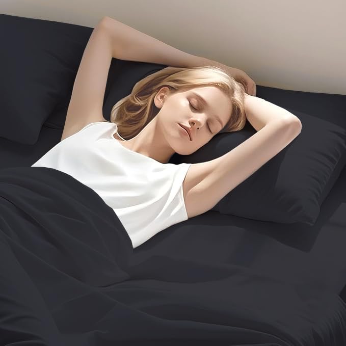 Silentnight Split Queen Sheets for Adjustable Beds 5-Piece Split Queen Sheet Set, 800 Thread Count 100% Egyptian Cotton,18" Deep Pocket Adjustable Bed Sheets, Black Solid