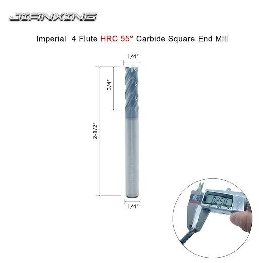 Carbide Square End Mill for Alloy Steels/Hardened Steels, 1/4" End Mill Bits, 4 Flute HRC 55 Deg AlTiN Coating, CNC Router Bits (4 Pcs)