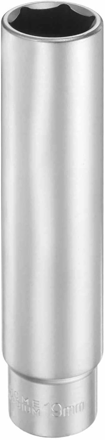 HARFINGTON 6 Points Deep Socket 3/8" Drive 19mm Deep Metric CR-V Steel Polished Nickel Plating Flip Sleeve 120mm / 4.7" Extra Long Socket Tool for Home Auto Nuts Bolts Repair