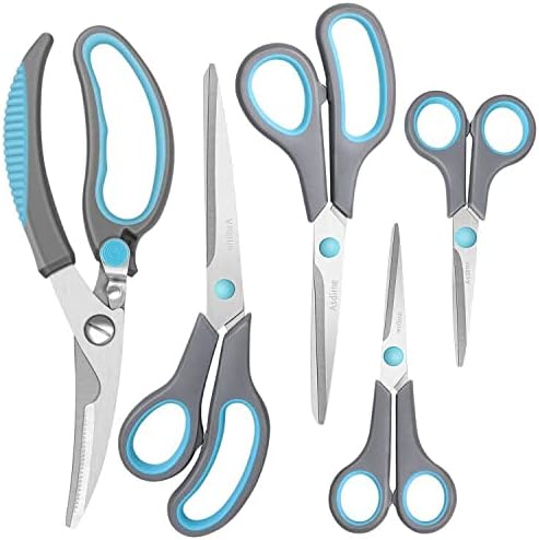 Premium Kitchen Scissors Set, Kitchen Shears, Food-Grade Stainless Steel Blades, Ergonomic Rubber Handle, Include 1 Poultry Shears and 4 All Purpose Scissors, 9.1??9.6"/8.5"/6.4"/5.4"