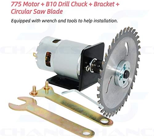 CHANCS 775 Motor DC 12V/24V Table Saw Kit High Power Torque Circular Saw with Saw Blade Chuck and Saw Blade