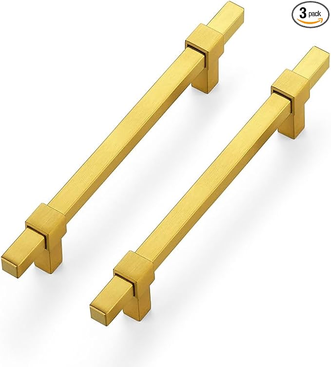 3 Pack Gold Cabinet Handles - 5" Hole Center Cabinet Pulls Drawer Pulls Cabinet Hardware Kitchen Handles for Cabinets