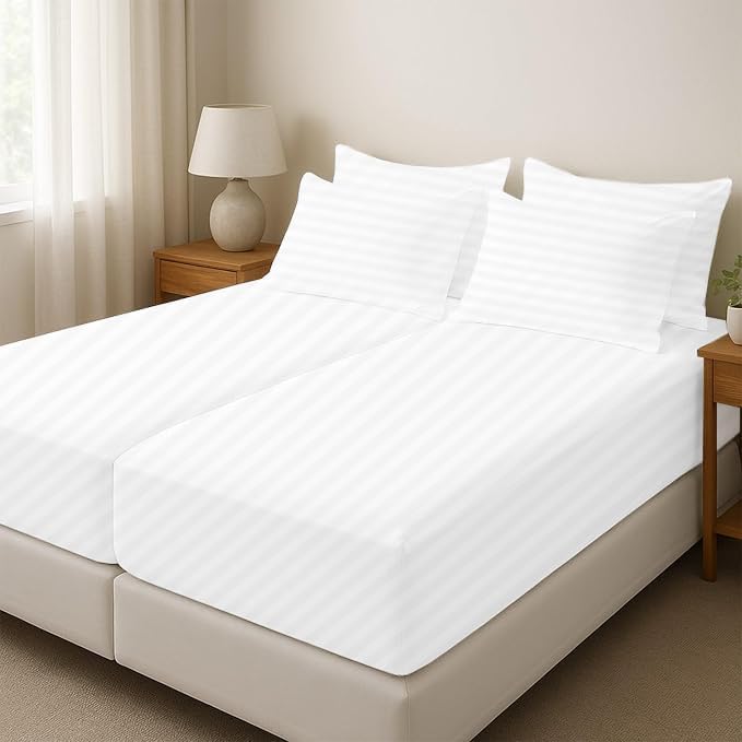 Silentnight Split California King Sheets for Adjustable Beds 5-Piece Split California King Sheet Set, 800 Thread Count 100% Egyptian Cotton,15" Deep Pocket Adjustable Bed Sheets, White Stripe