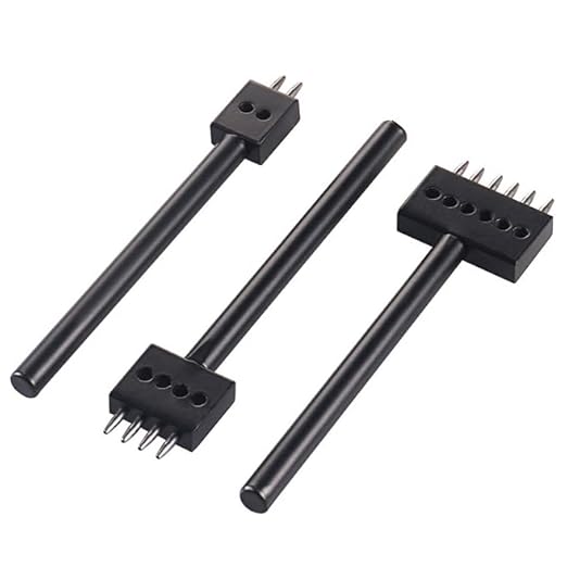 Leather Round Hole Punching Tool 3pcs Prong Punch Tool Set with 2/4/6 Prong Options for Precise Round Hole Punching DIY Leather Craft (5MM)