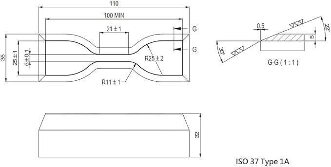 Dumbbell and Straight Section Shape Cutter for ASTM/ISO/JIS Standards for Rubber Specimen Test utilizing Tensile Testing Machine Made by Wire-Cut EDM and Quenching (ISO 37 - Type 1A)