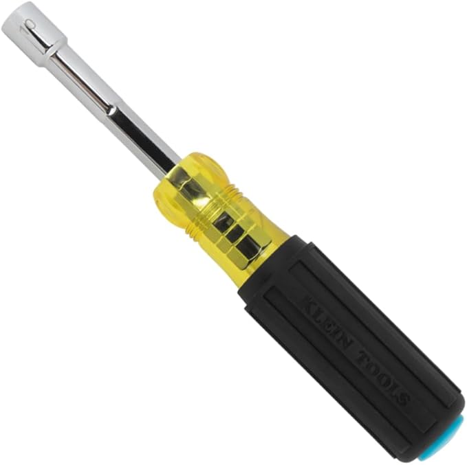 Klein Tools 65414 Heavy-Duty Hollow Shaft Nut Driver, Color-Coded 1/4-Inch Hex, Pass Through Design, 6-Point Socket, and Cushion-Grip Handle