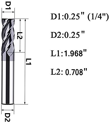 1/4" Carbide Square End Mill, HRC 45 Deg Single End 4 Flute AlTiN Coating Mill Bits