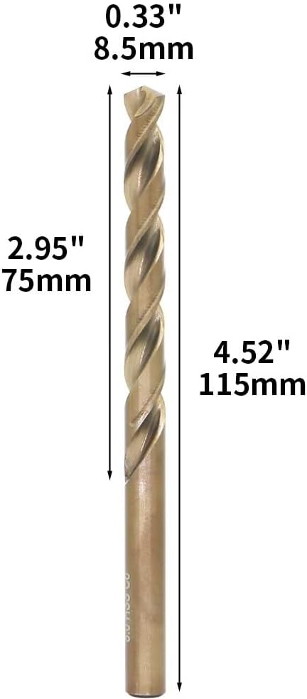 Metric Cobalt Drill Bits 8.5mm 10PCS, M35 high Speed Steel, high Hardness Straight Shank Drill, Mechanical or Hand Drill for Drilling, Suitable for Stainless Steel, Iron, Copper and Aluminum.