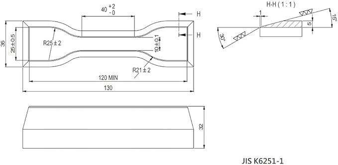 Dumbbell and Straight Section Shape Cutter for ASTM/ISO/JIS Standards for Rubber Specimen Test utilizing Tensile Testing Machine Made by Wire-Cut EDM and Quenching (JIS K6251-1)