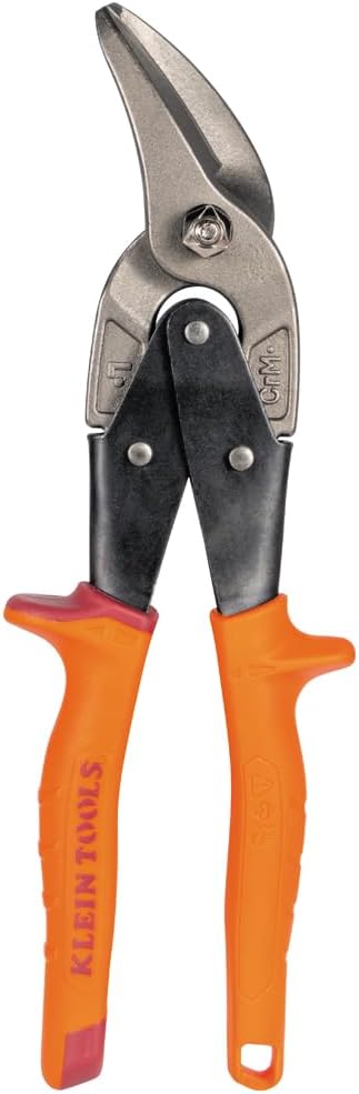 Klein Tools 2400L Left-Cutting Offset Snips, Aviation Tin Snips with Forged Blade for Precision Sheet Metal Cutting
