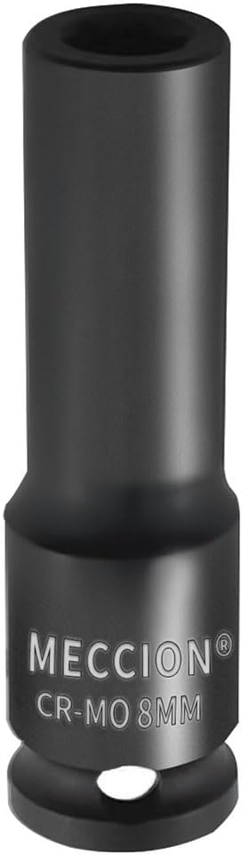 Meccion 3/8 Inch Drive Impact Socket 8mm Metric, 6 Point Cr-Mo Deep Socket, 63mm Length