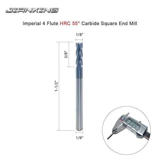 Carbide Square End Mill for Alloy Steels/Hardened Steels, 1/8" End Mill Bits, 4 Flute HRC 55 Deg AlTiN Coating, CNC Router Bits (4 Pcs)