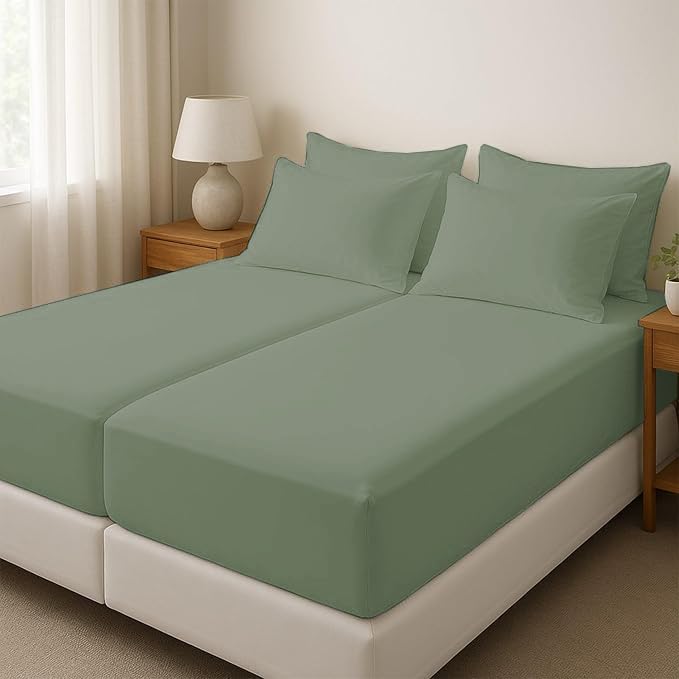 Split King Sheets for Adjustable Beds 5-Piece Split King Sheet Set, 800 Thread Count 100% Egyptian Cotton,18" Deep Pocket Adjustable Bed Sheets, Sage Solid