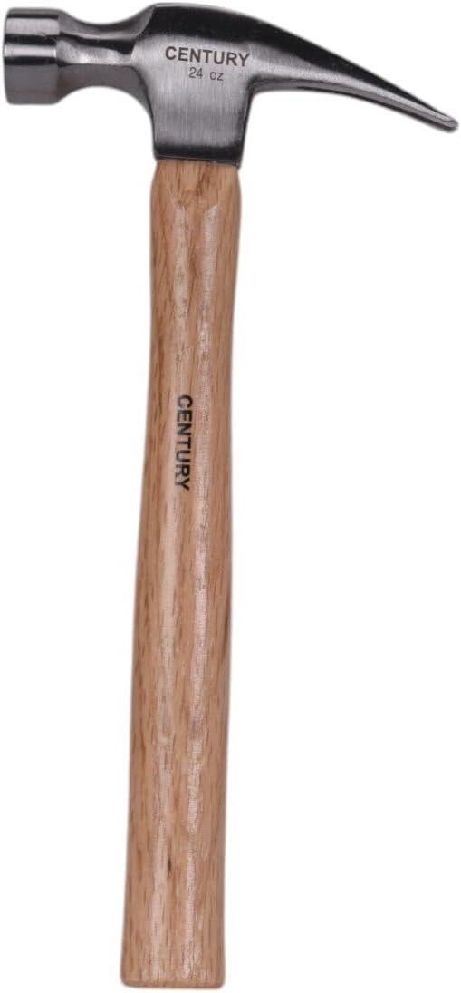 Century Drill & Tool 72278 Straight Claw Hammer, 24oz, Drop-Forged Steel, Hickory Wood Handle, Durable Ripping Hammer for Carpentry, Demolition & DIY