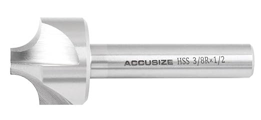 Accusize Industrial Tools 3/8'', H.S.S. Corner Rounding End Mills, 1/2'' Shank Dia, 1-1/4'' Cutter Dia, 3-1/2'' Overall Length, 1011-3878