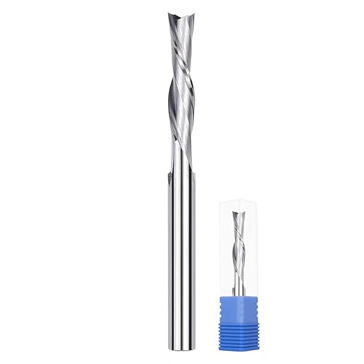 KEENTECH 1/4" Shank Downcut 2 Flute Flat Tip Sprial Router Bit for CNC Router Machine, 1/4" Cutting Diameter, 1-1/8" Cutting Depth, for Wood Cutting, Custom Furniture, Slot Mortise, Engraving, Carving