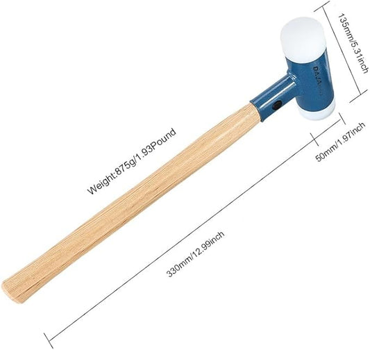 Non Rebounding Hammer Dead Blow Hammer Nylon Hammer Face Filled With Steel Shot Face Diameter 50mm/1.97inch (Wooden handle, 50)