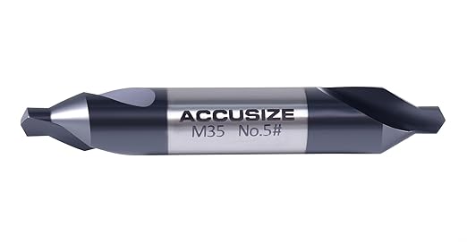 Accusize Industrial Tools (#1-#5), SAE 3/64"-3/16", 6 Pc ANSI M35 (H.S.S. +5% Cobalt) TiAlN Coated Center Drill Bit Set, Inch Sizes, 3500-6001
