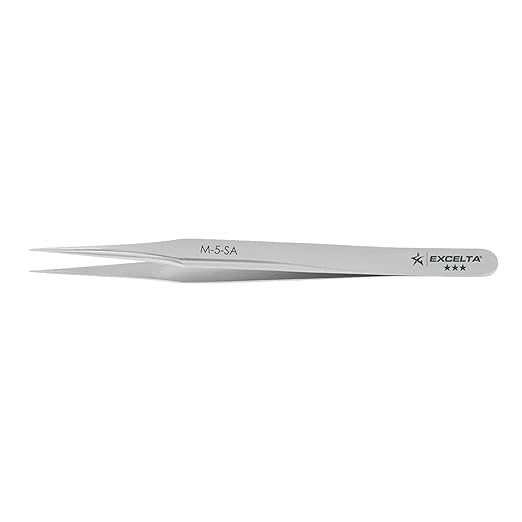 Excelta Ultra Fine Point Tweezers, Mini Straight Tapered for Microscopy, 3.13" Anti-Magnetic Stainless Steel, Professional