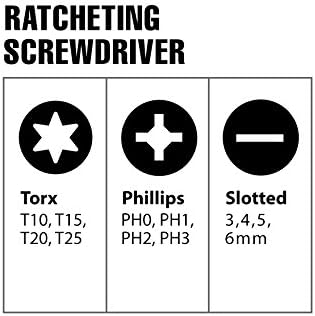 InstallMates 12-in-1 Ratcheting Screwdriver w/Slotted, Phillips, & TORX Bits