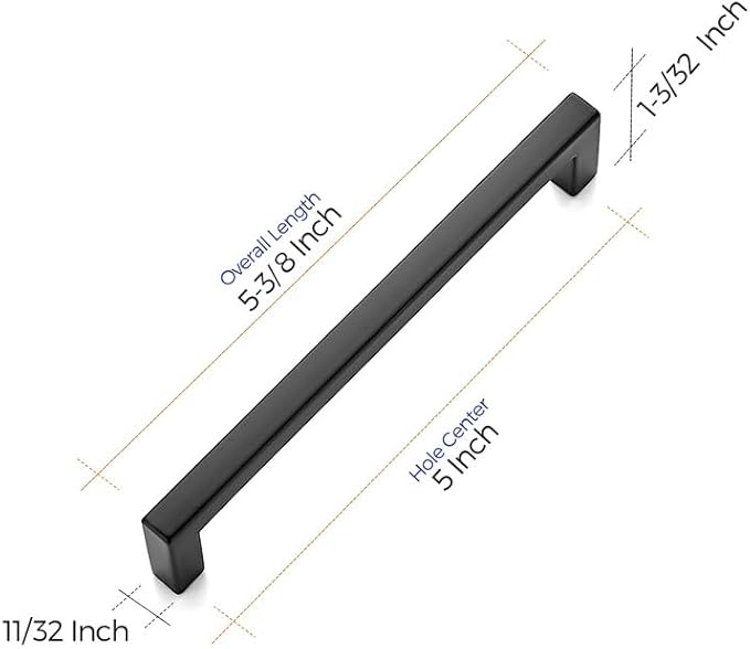 Ravinte 5 Pack 5 Inch Hole Center Solid Slim Square Pulls Matte Black Kitchen Cabinet Handles Square Bar Drawer Handles Flat Black Drawer Pulls for Cupboard Dresser and Cabinets