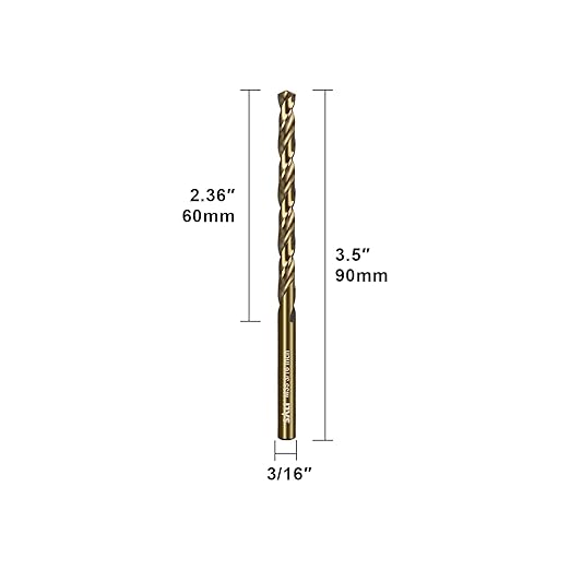 SALI Cobalt Drill Bit Set, 10Pcs 3/16" M35 High Speed Steel Jobber Length Drill Bit Kit for Hardened Metal, Stainless Steel, Cast Iron, Wood and Plastic, with Index Storage Case