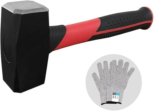 2.2lb Sledge and Club Hammer with Work Gloves, Mini Sledge Drilling Hammer Shock-Resistant Non-Slip Fiberglass Handle Construction and Demolition