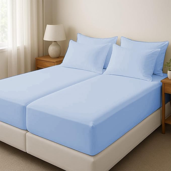 Split King Sheets for Adjustable Beds 5-Piece Split King Sheet Set, 800 Thread Count 100% Egyptian Cotton,15" Deep Pocket Adjustable Bed Sheets, Light Blue Solid