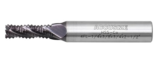 Accusize Industrial Tools Standard Tooth M42 8% Cobalt TiAlN Roughing End Mill, 1/4" Diameter, 3/8" Shank Diameter, 3/4" Flute Length, 1102-0014