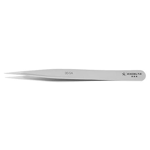 Excelta Precision Tweezers, Straight Medium Point, Professional Neverust Anti‑Magnetic Conductive Stainless Steel Tool with Slip‑Resistant Design for Medical Device Manufacturing, Jewelry, Electronics